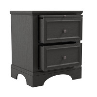 OSP Home Furnishings BP-4200-11B Farmhouse Basics 2 Drawer Nightstand with Tray in Rustic Black Finish